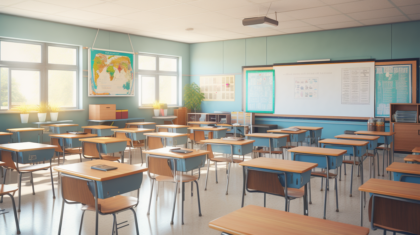 High school classroom with colorful decor