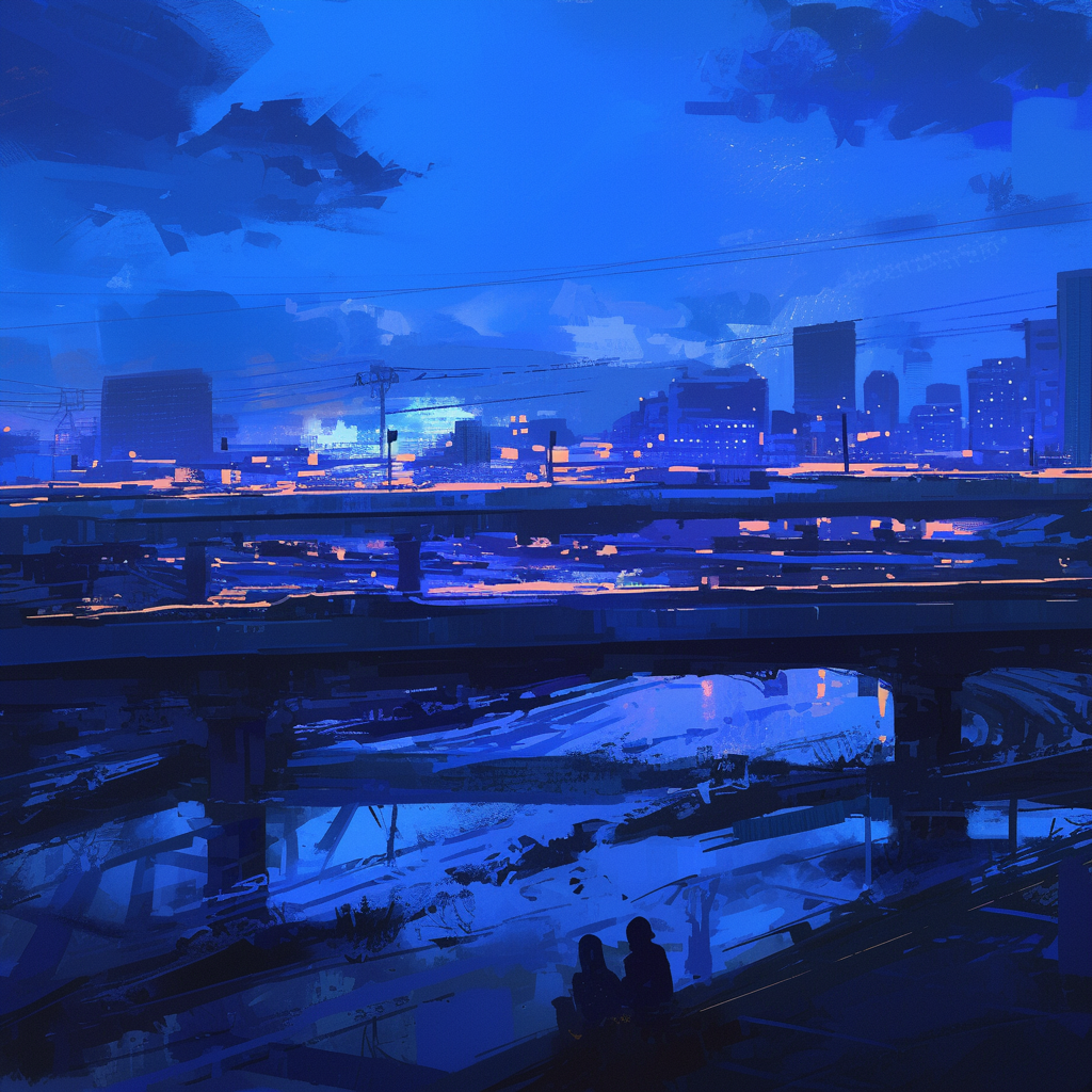Cyberpunk highway in blue and black