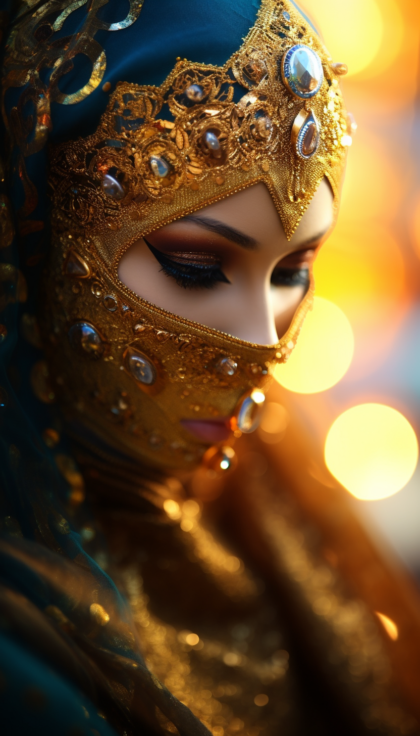 Beautiful Hijab Woman in Masquerade Mask