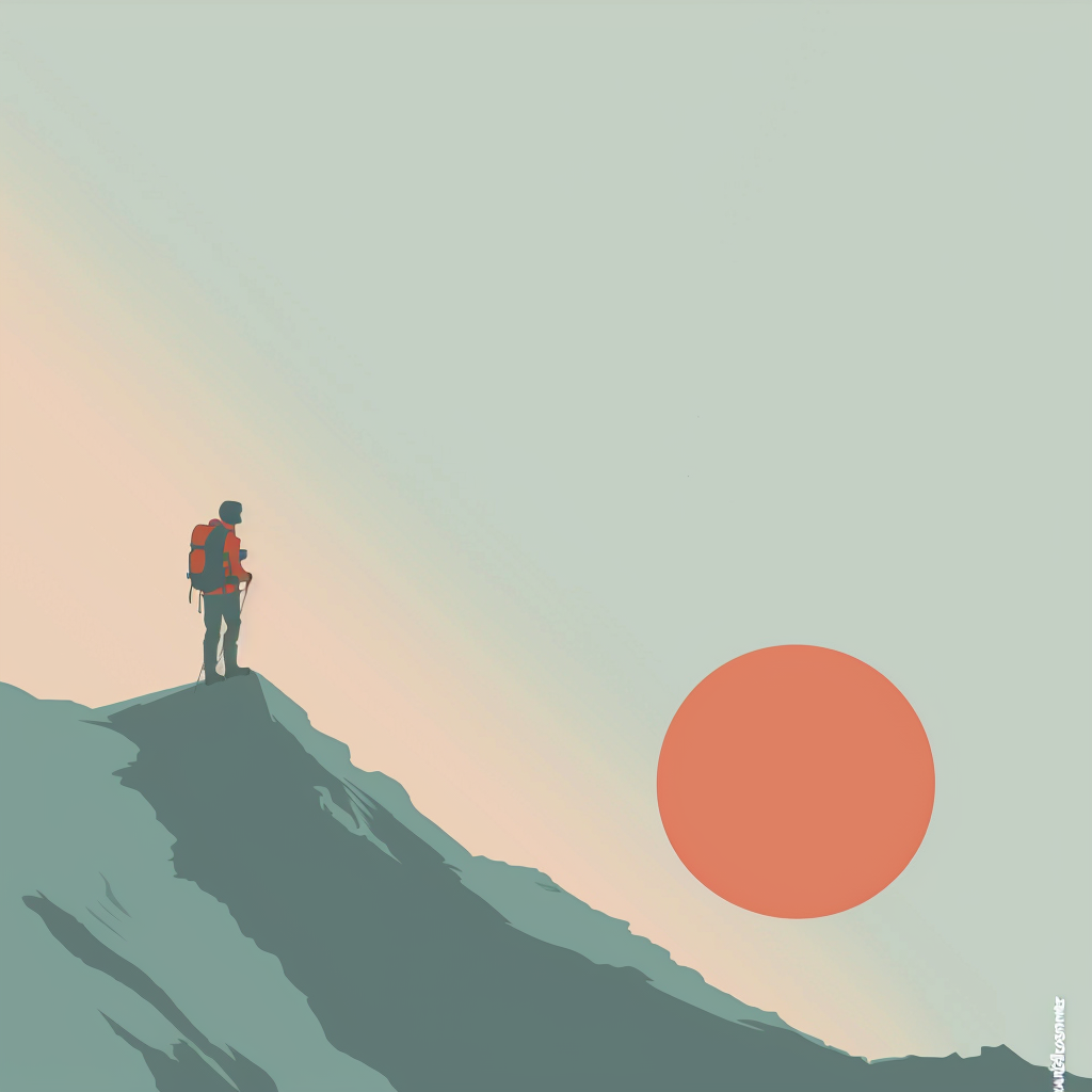 Hiker climbing mountain illustration