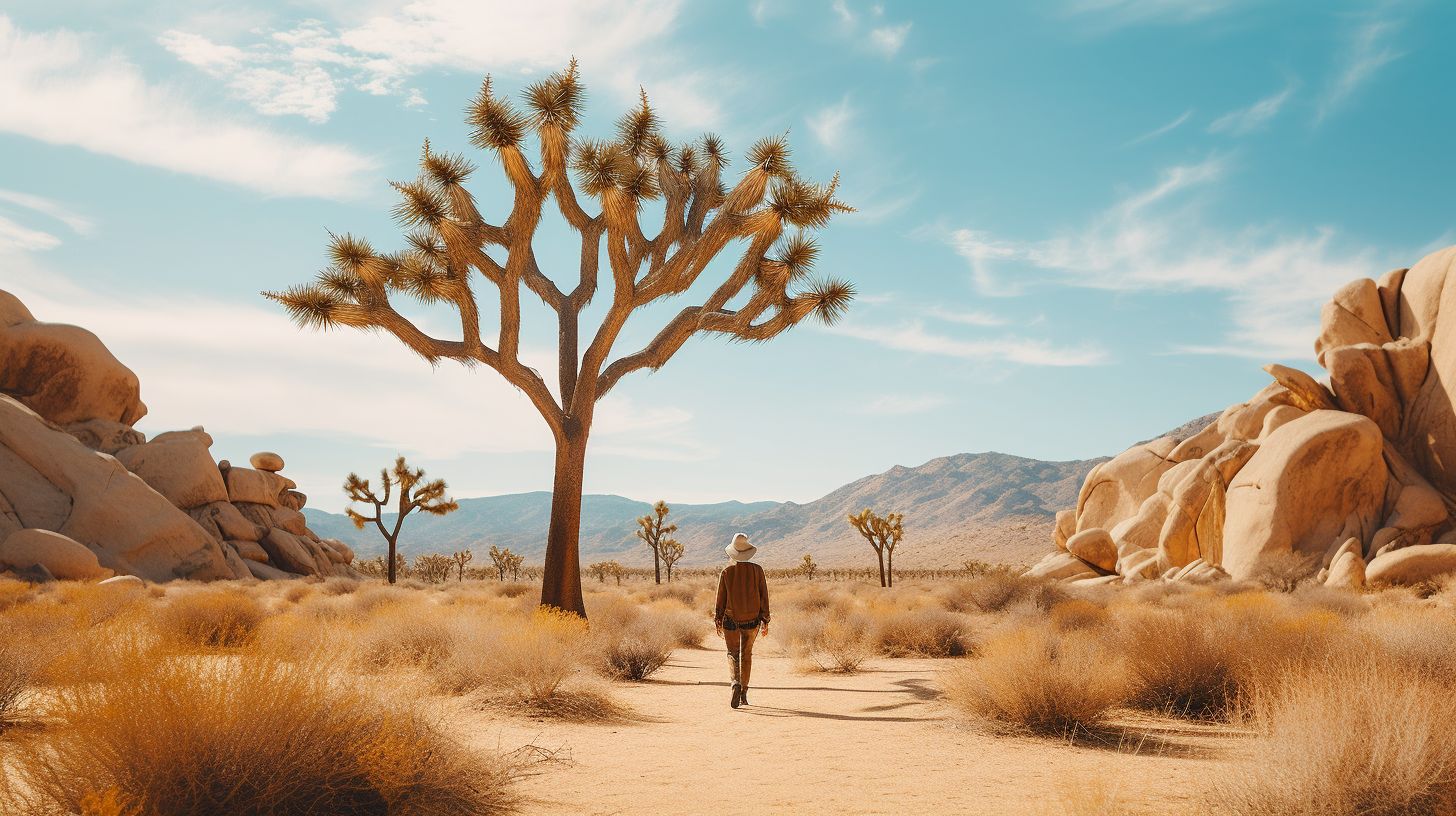 Hiker standing in Joshua Tree