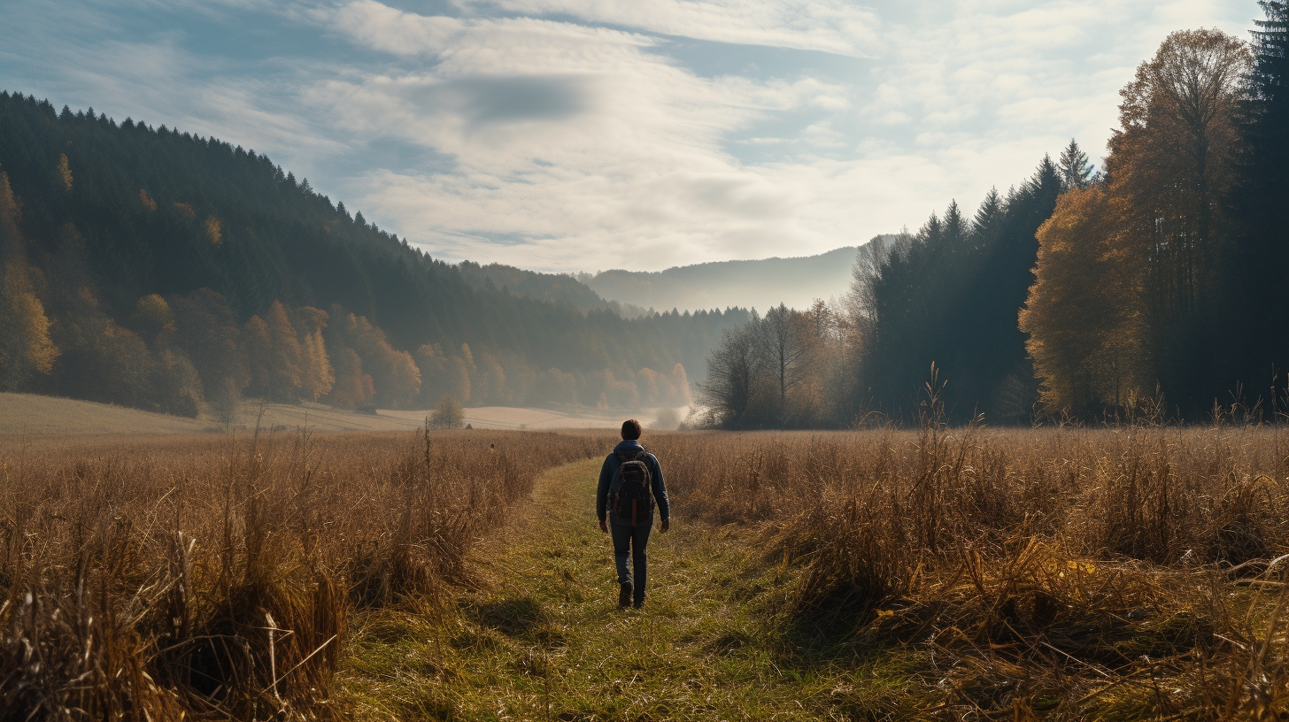 Hiker in Autumn Field