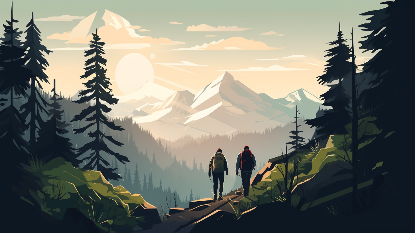 Couple enjoying a scenic hike in a pine forest