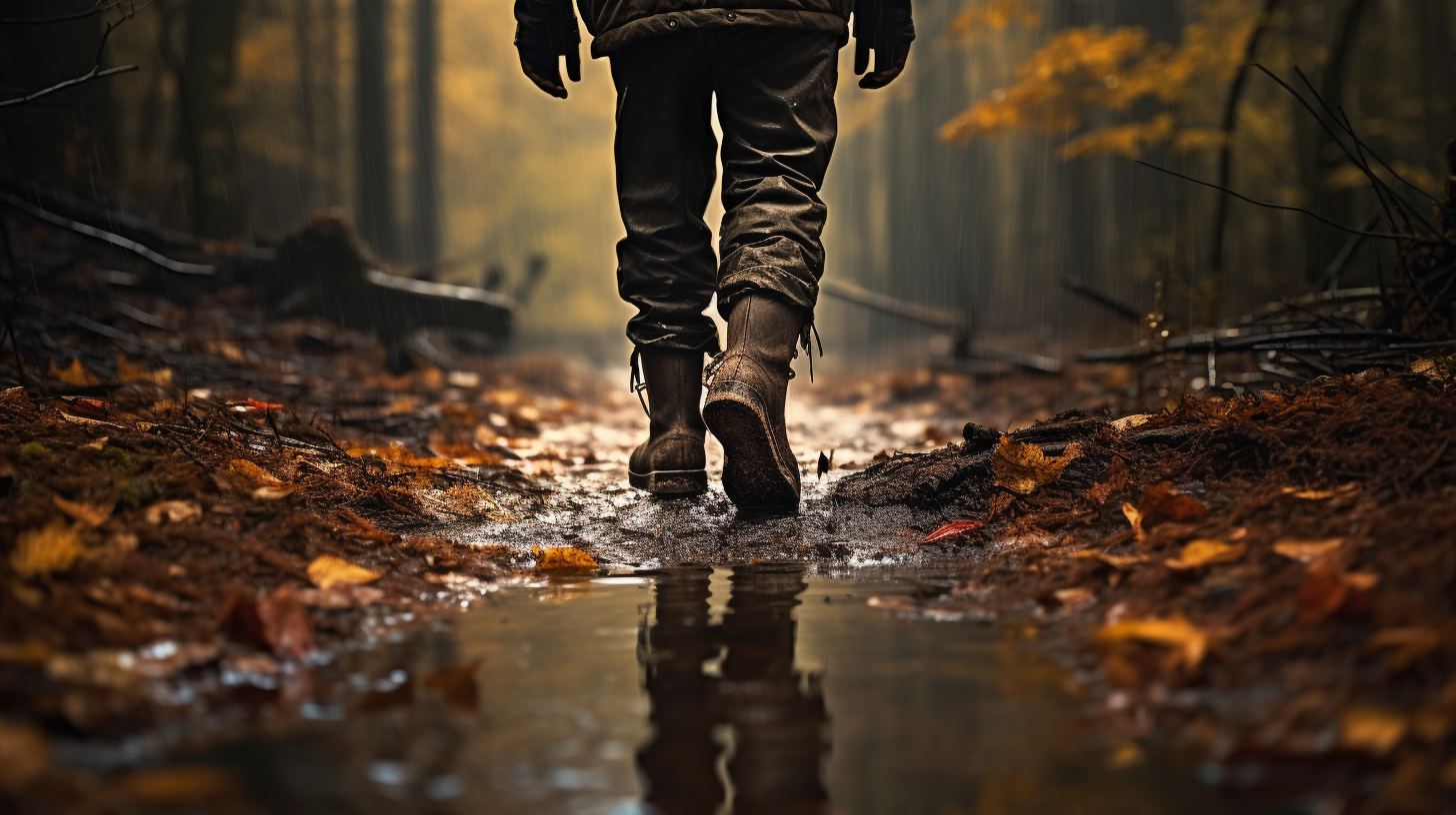 Person wading through mud in autumn