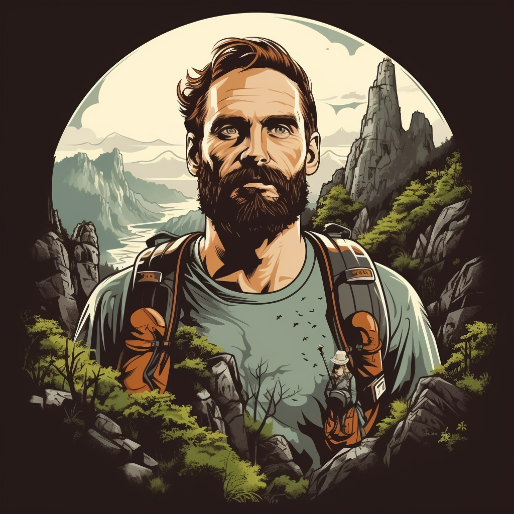 Hiking man wearing flat illustration t-shirt design