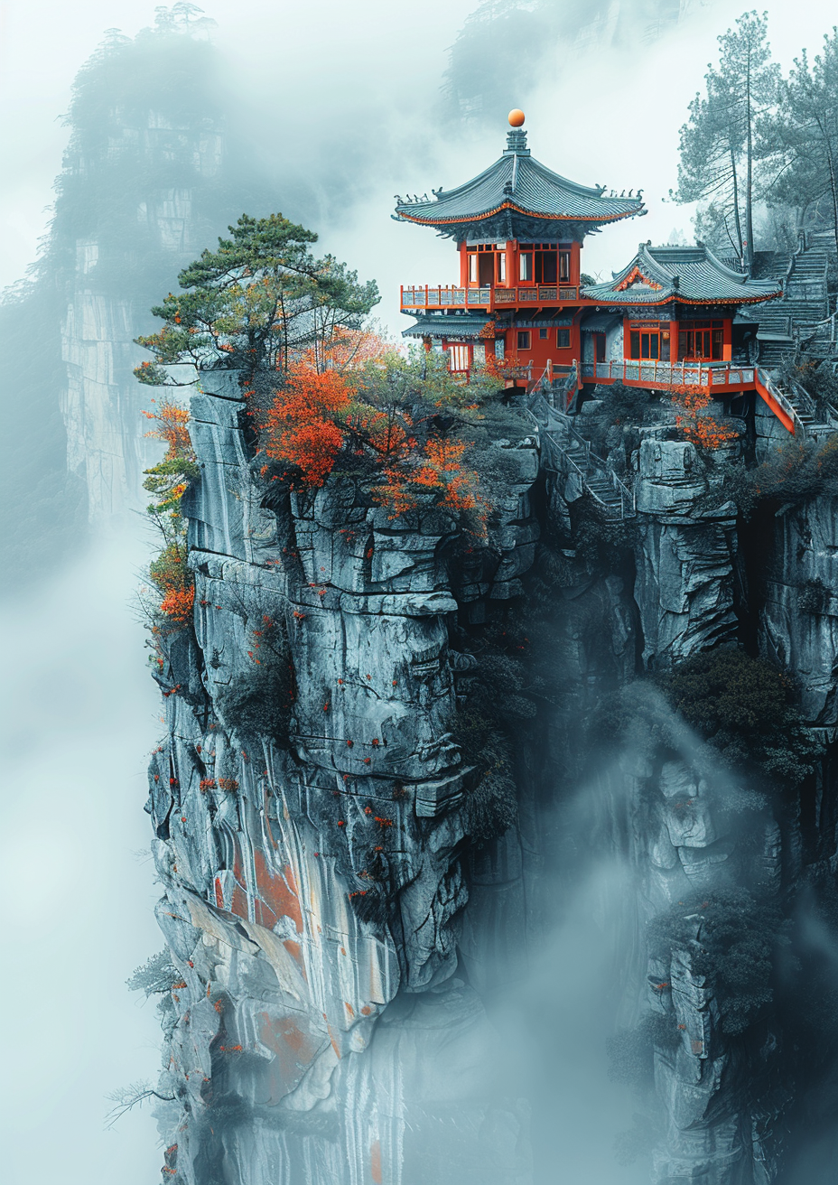 Oriental architecture hill viewpoint