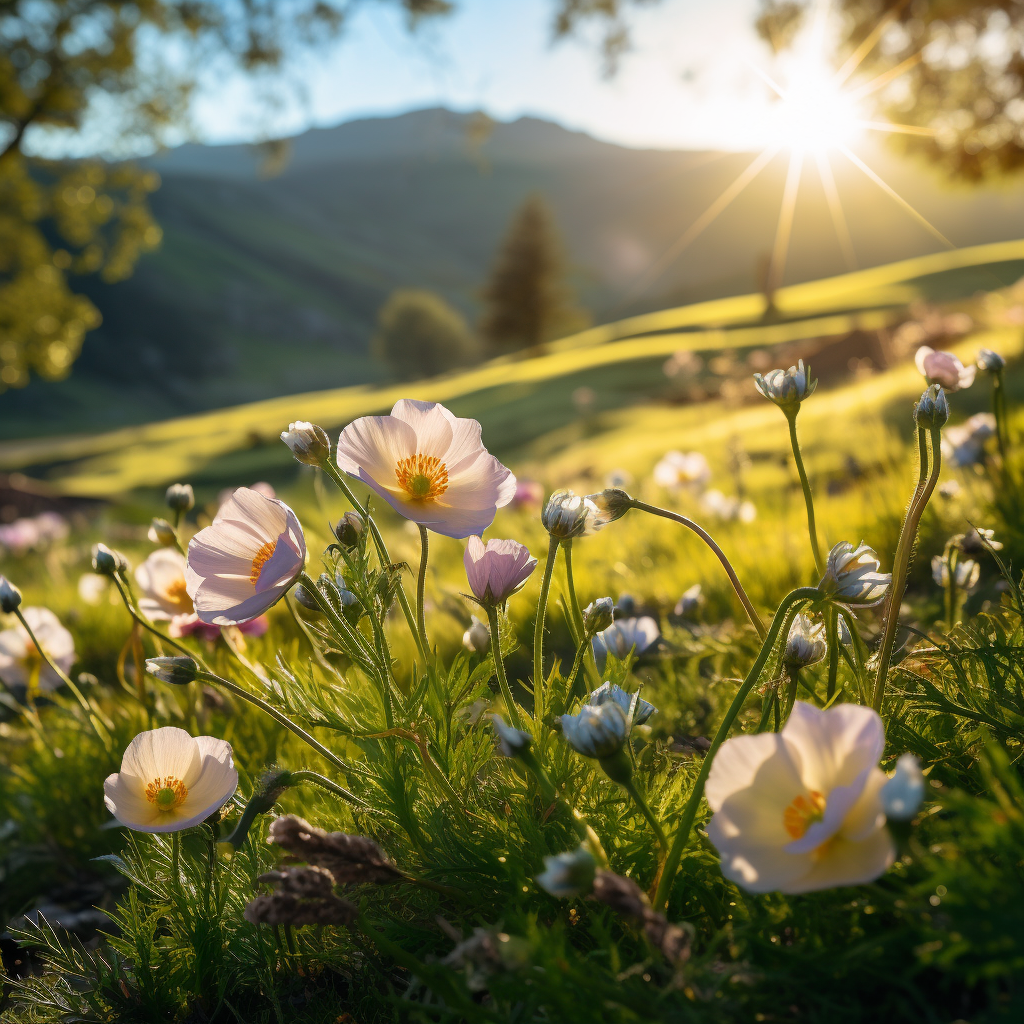 Hills landscape with colorful flowers