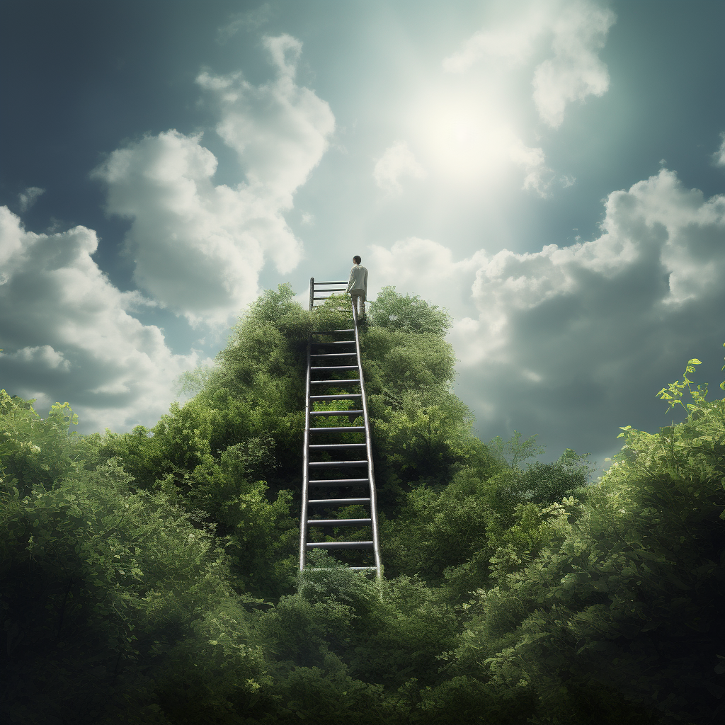 A ladder reaching towards the sky