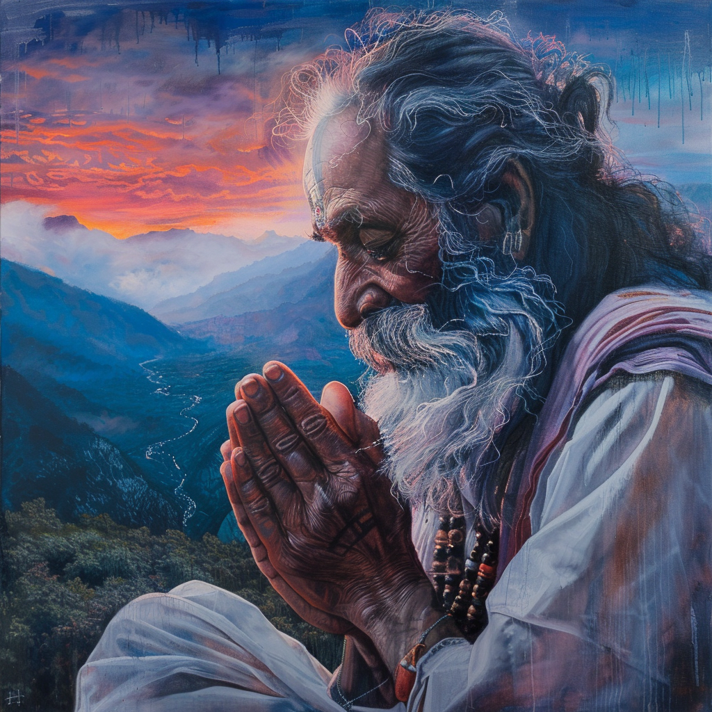 Himalayan Guruji Praying Devotion Conceptual Art