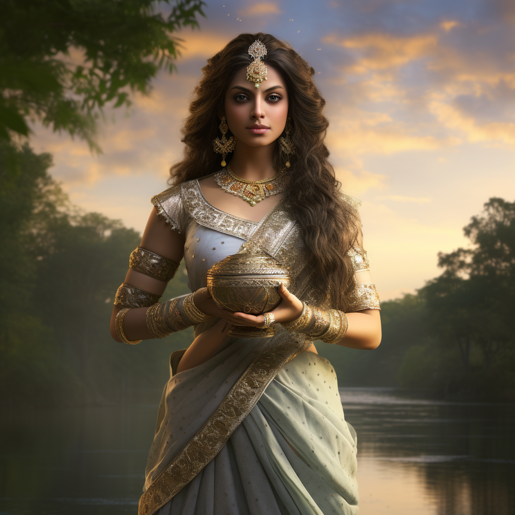 Serene Hindu Goddess with Water Kettle