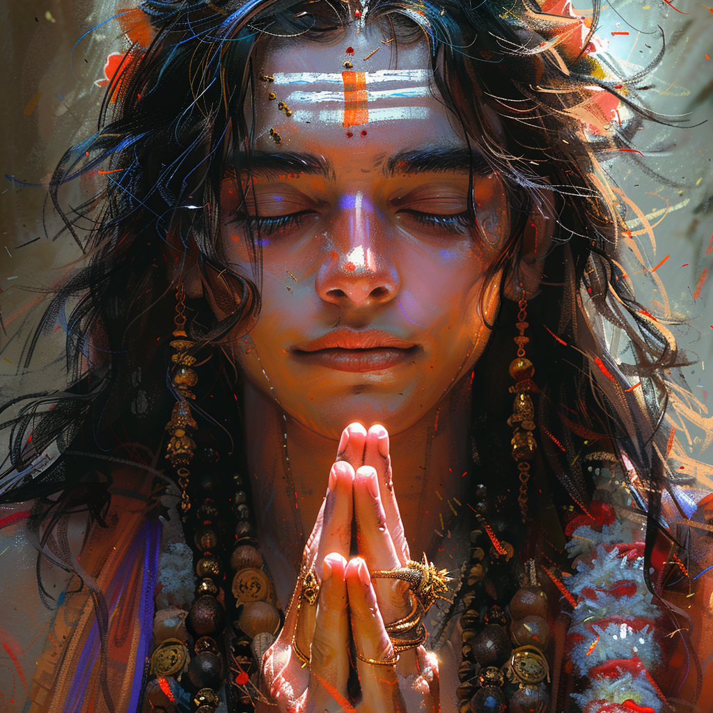 Indian Boy Worships Lord Shiva