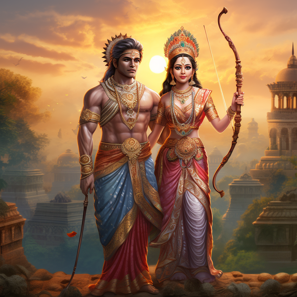 Lord Rama and Sita in a Sacred Temple