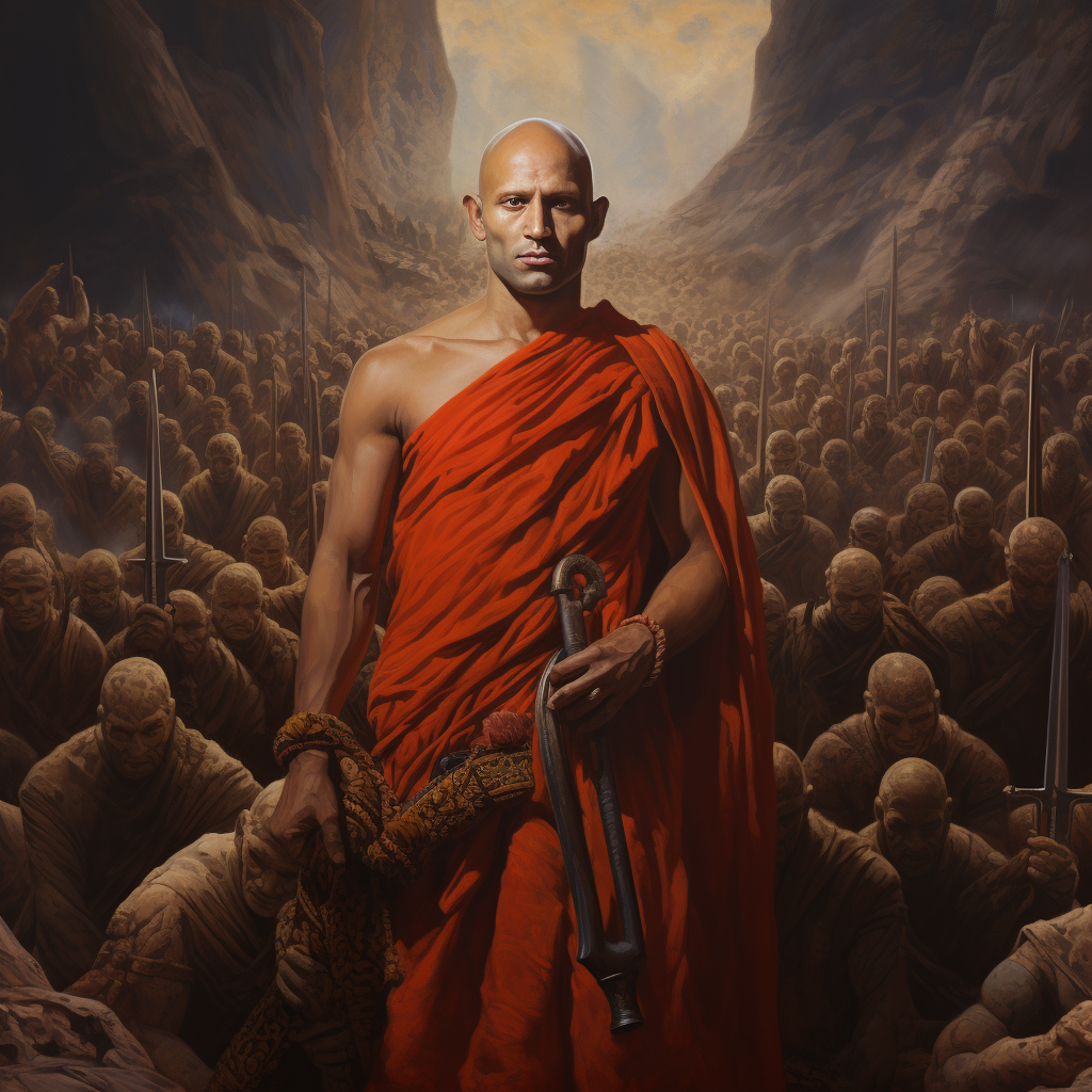 Hindu monk leading army with axe