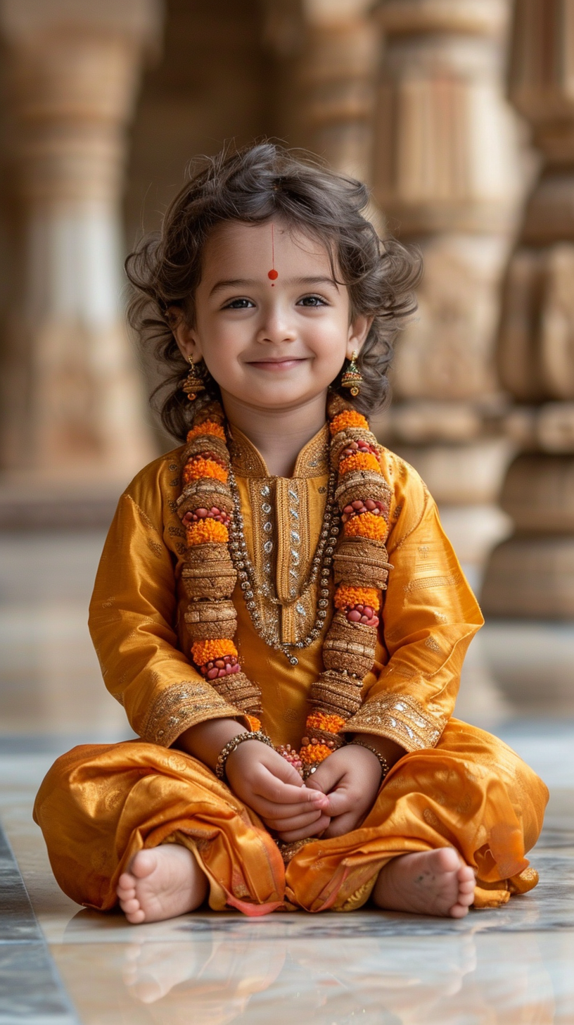 Hindu Prince Rama in Traditional Silk Crawling