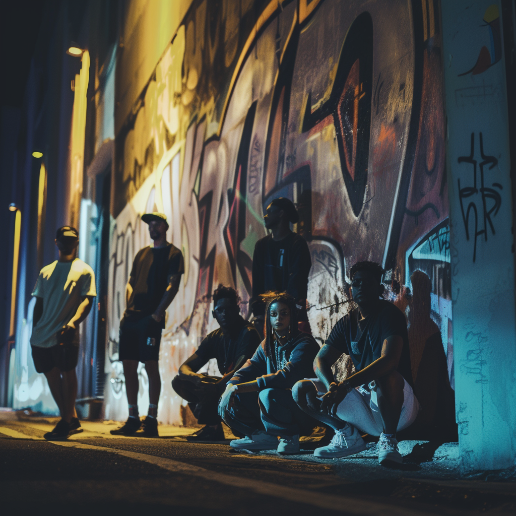 Hip Hop Artists on Dark Street Wall