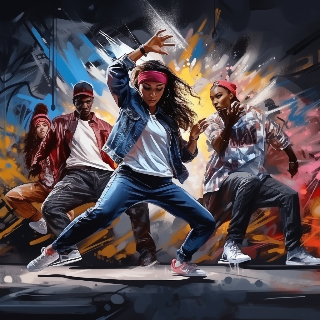 Hip Hop Dancing Group With Graffities