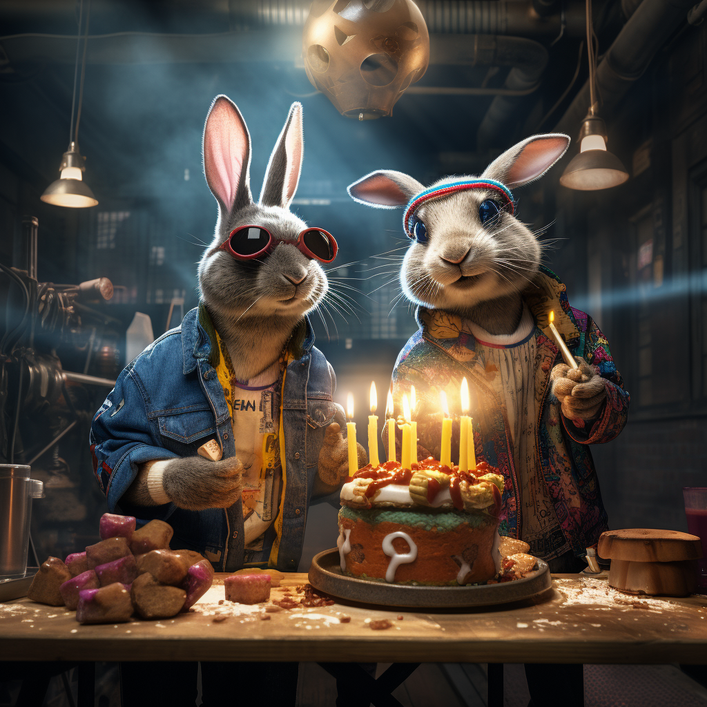 Hip-hop rabbit and Sonic blowing birthday candles