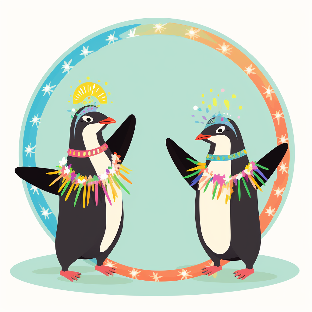 Hippie penguins hula hooping with style