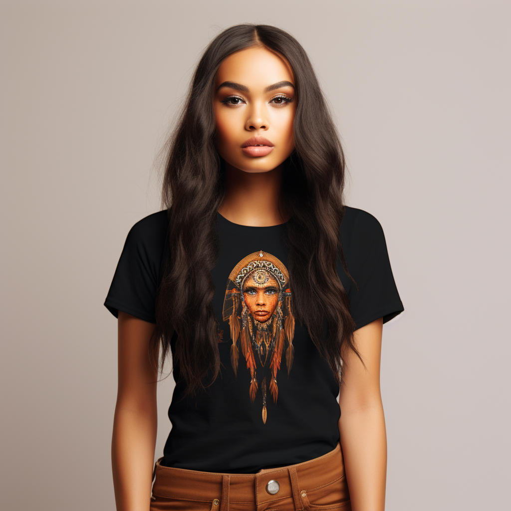 Stylish hippie woman wearing black t-shirt