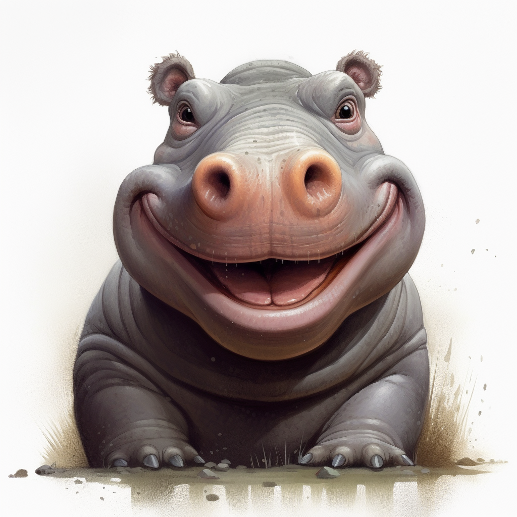 Cute happy hippo drawing