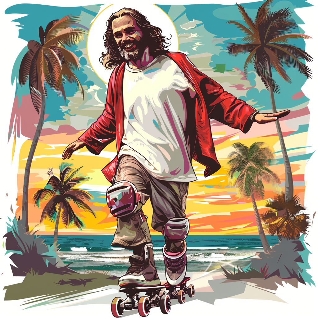 Hippy Jesus Rollerblading Beach Sunset