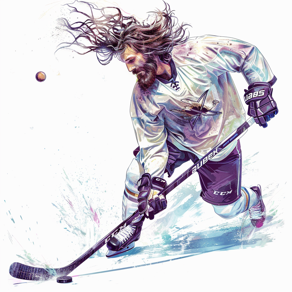 Hippy Jesus Playing Hockey