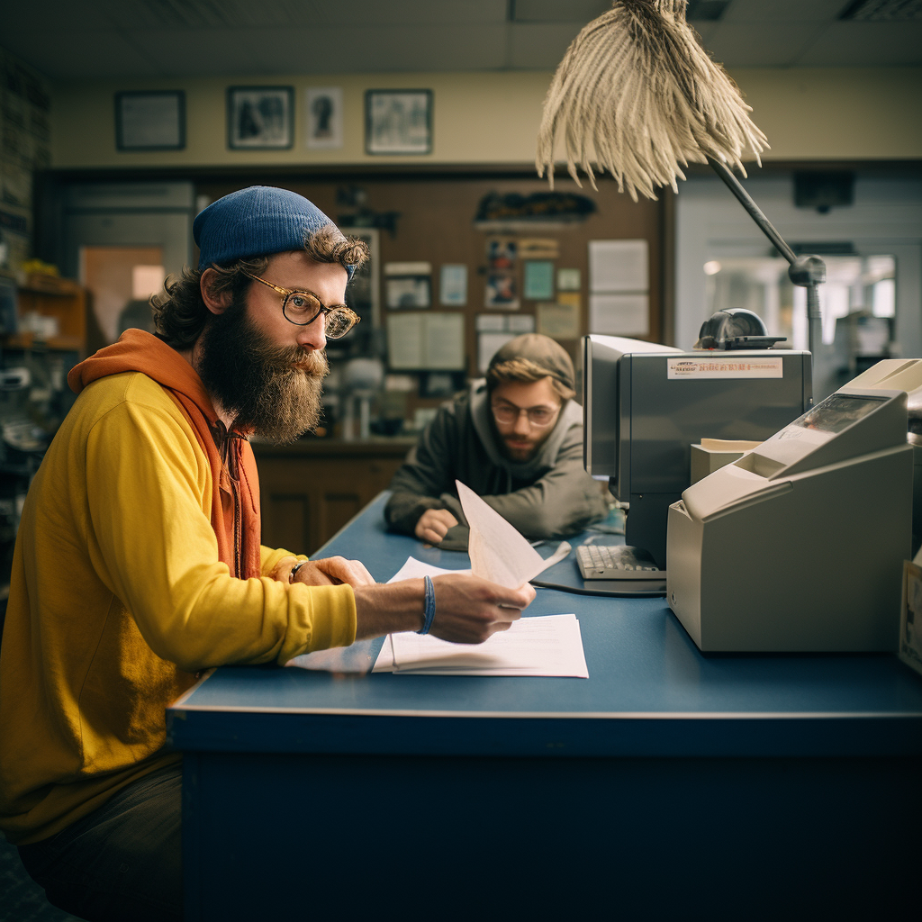 Hipster guy delivering letter to old man