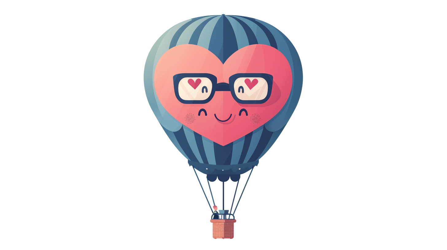 hipster heart character hot air balloon