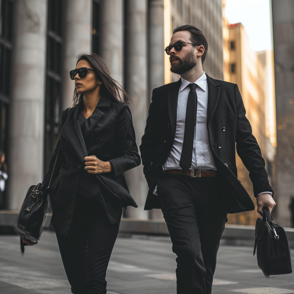 Hipster lawyer walking in matrix style