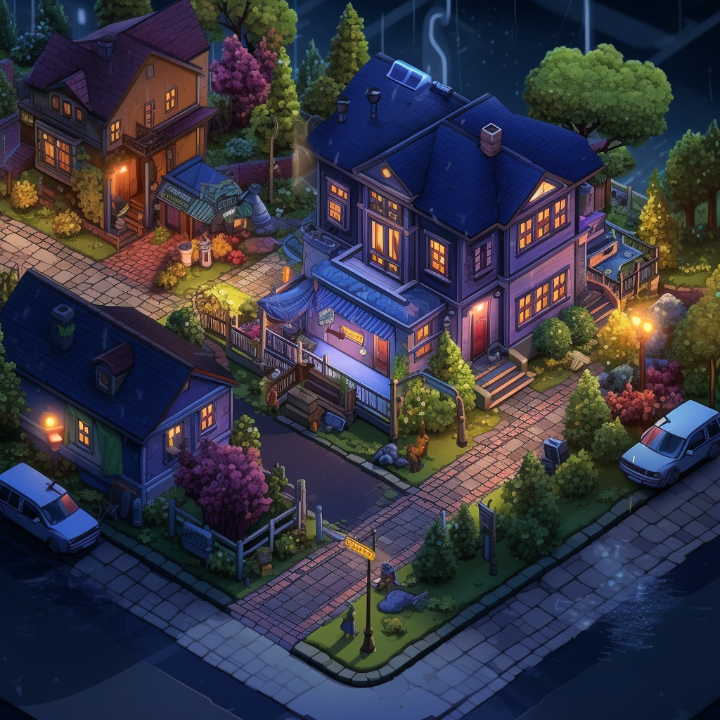 Hipster Neighborhood in Pixelated Style