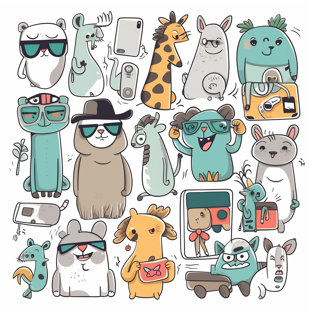 Smiling Hipster Safari Cartoon Creatures