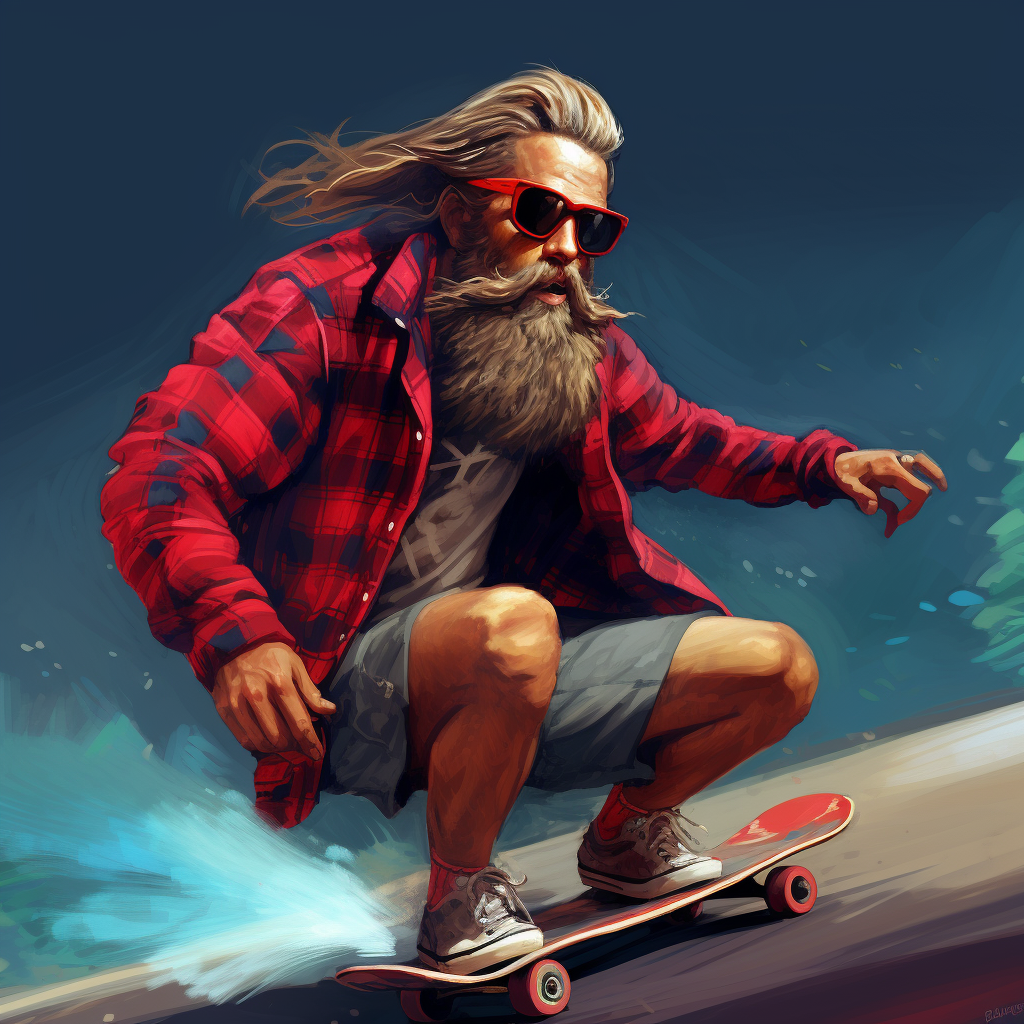 Hipster Santa on skateboard with presents