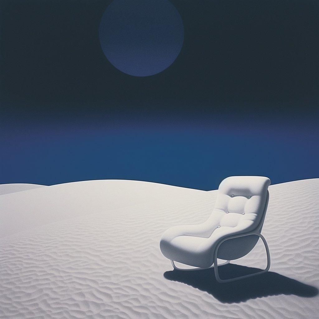 Moonlit chair in a white desert