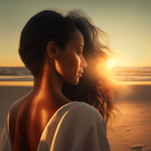 Beautiful Hispanic Woman on Beach at Dawn