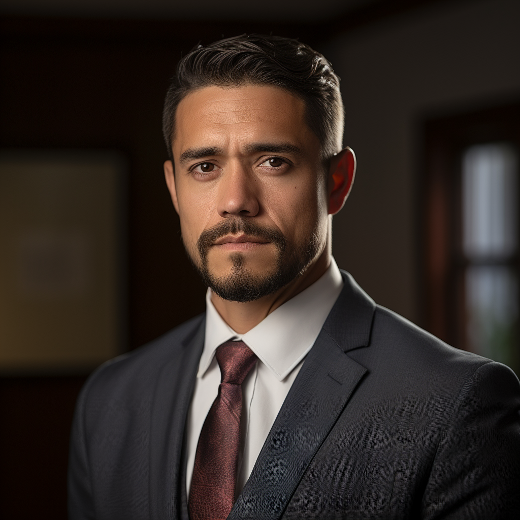 Portrait of Hispanic man in gray suit with goatee