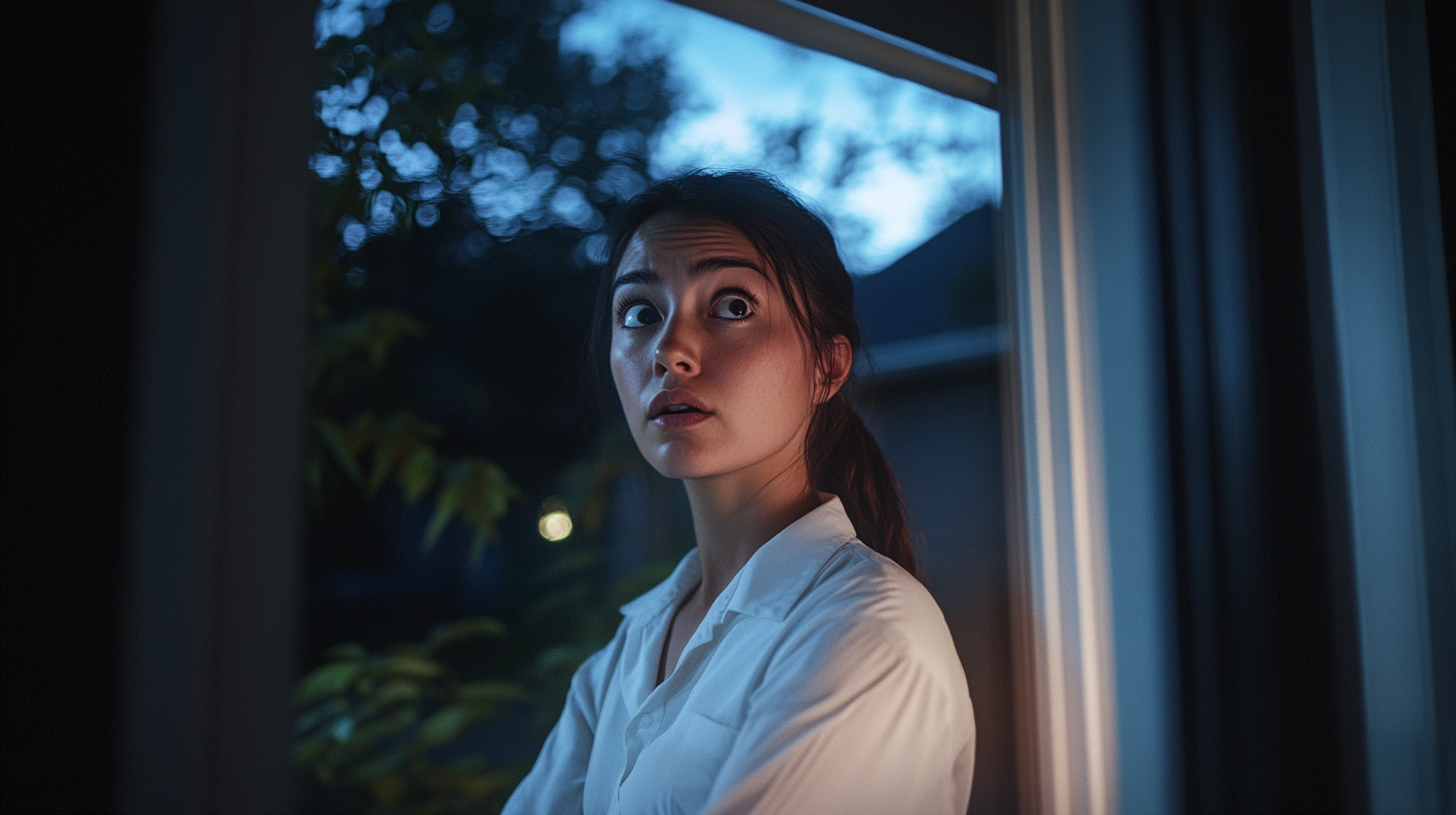 Hispanic woman in pajamas night scene