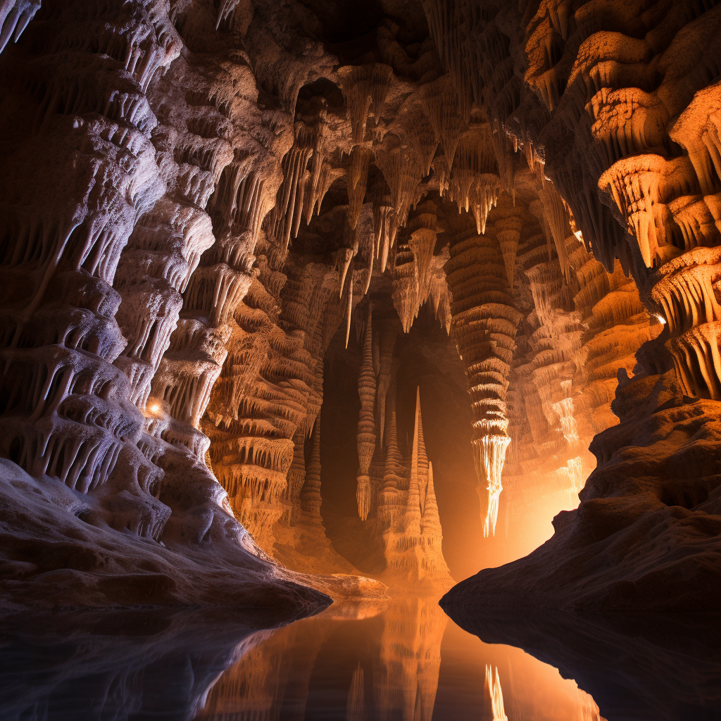 Stalactite-stalagmite moments in glowing historic caves