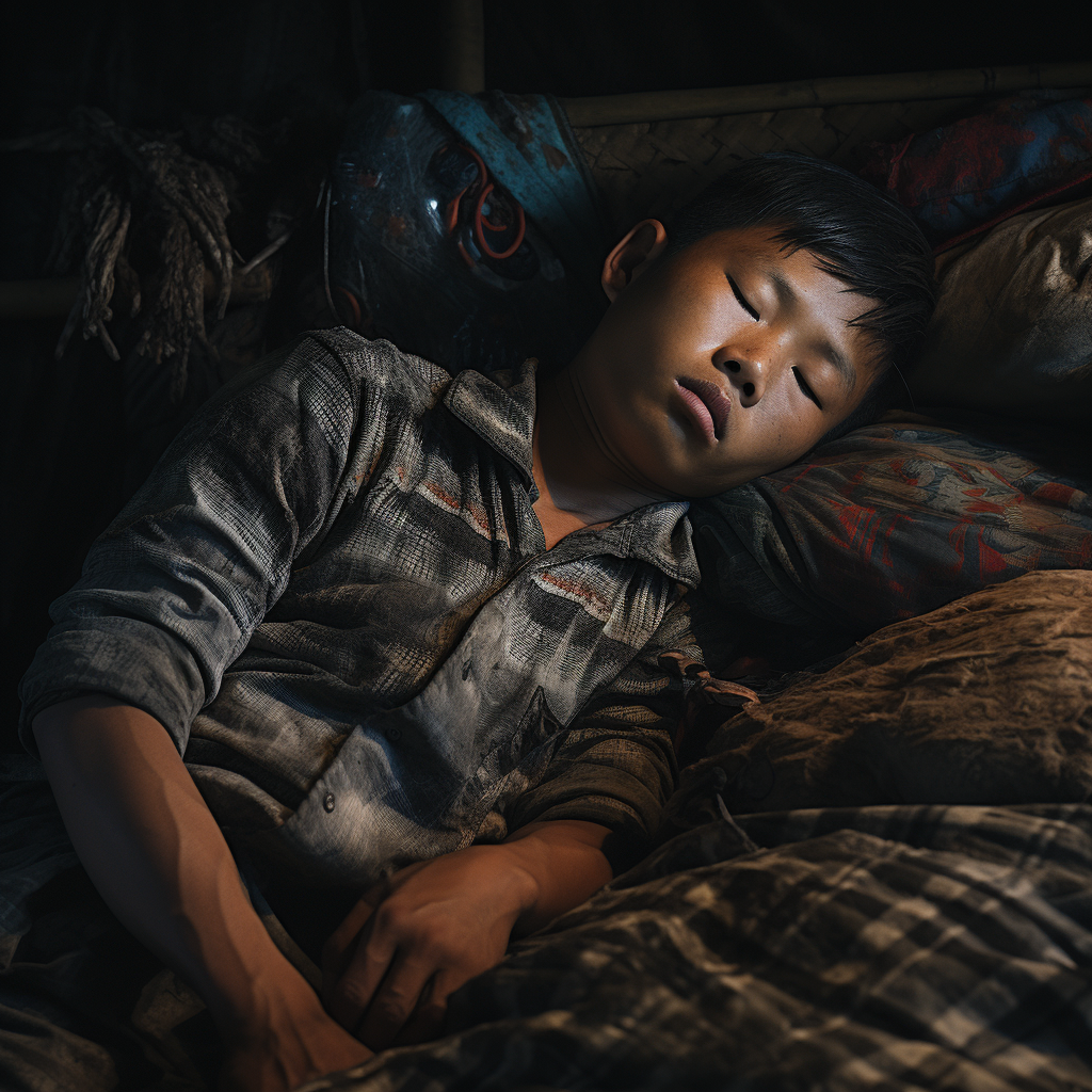 A Hmong boy peacefully sleeping in his bed