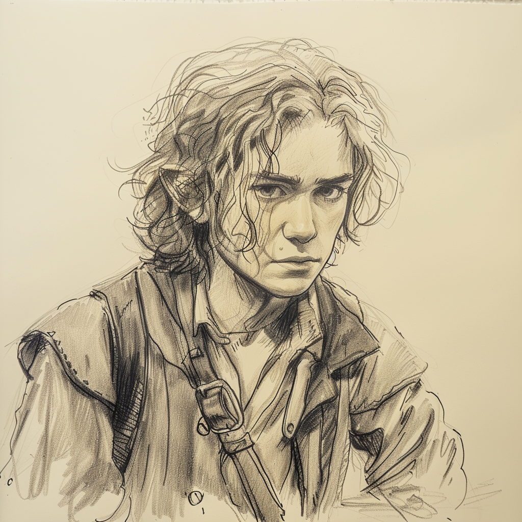 Sketch of young adult hobbit messenger