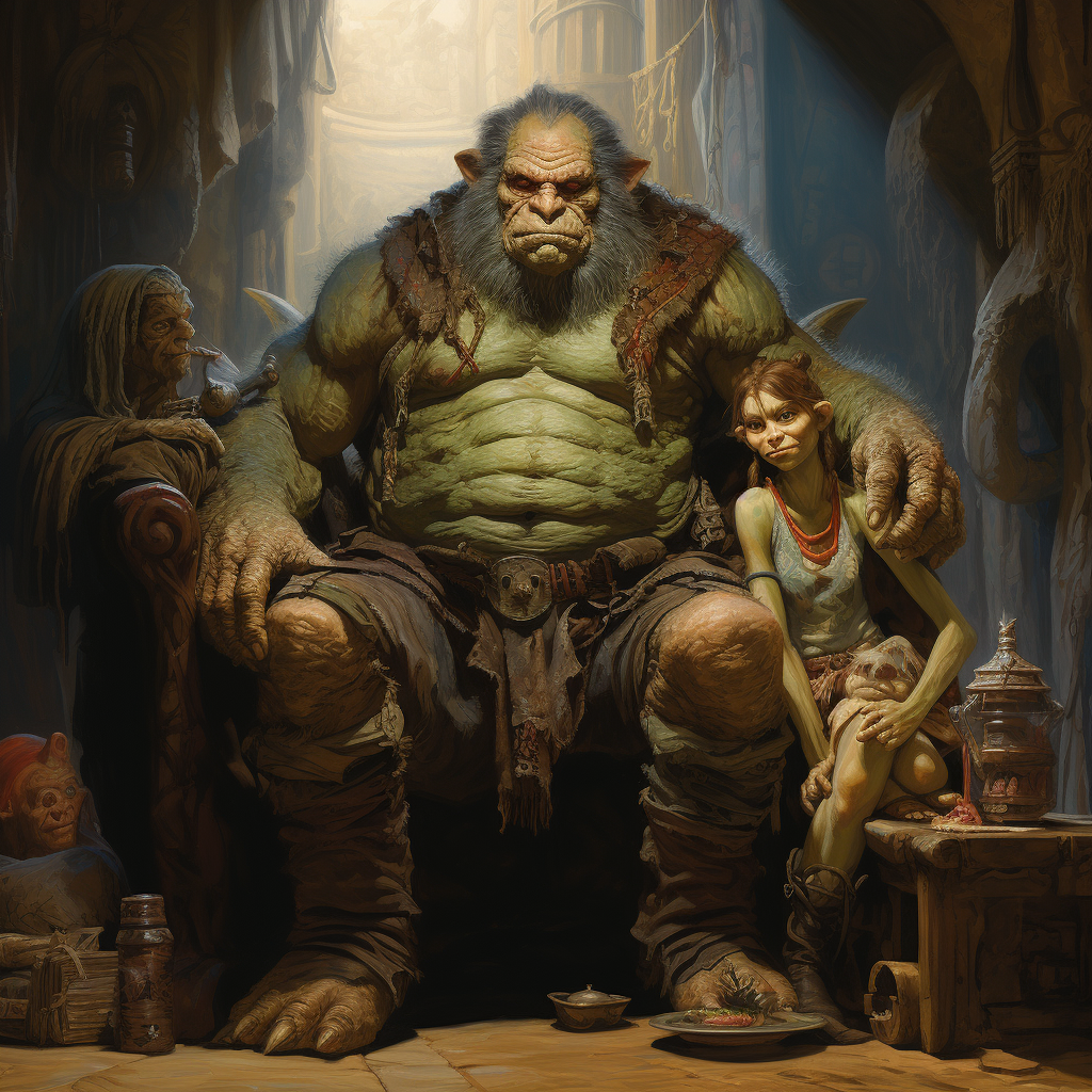 Hobbit and Orc Family Sitting in House