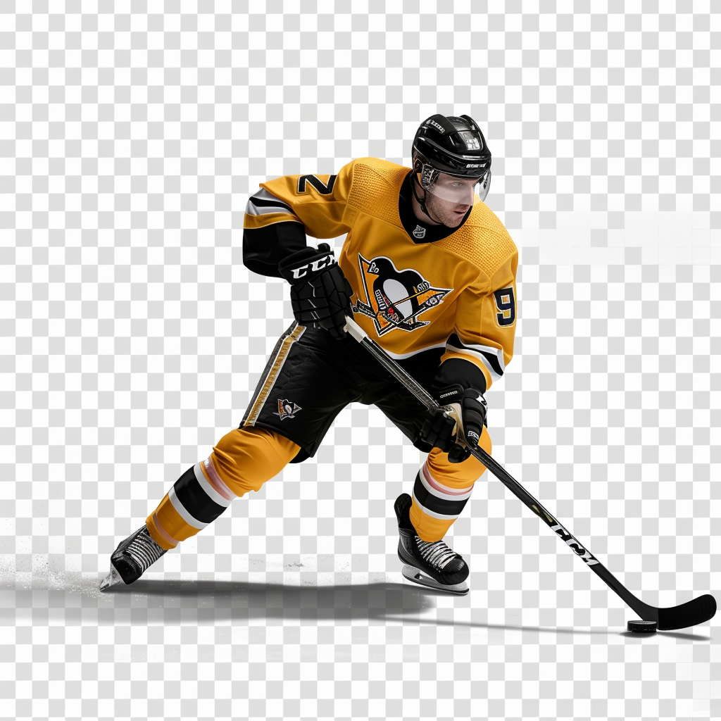 hockey player black yellow uniform moving impact transparent