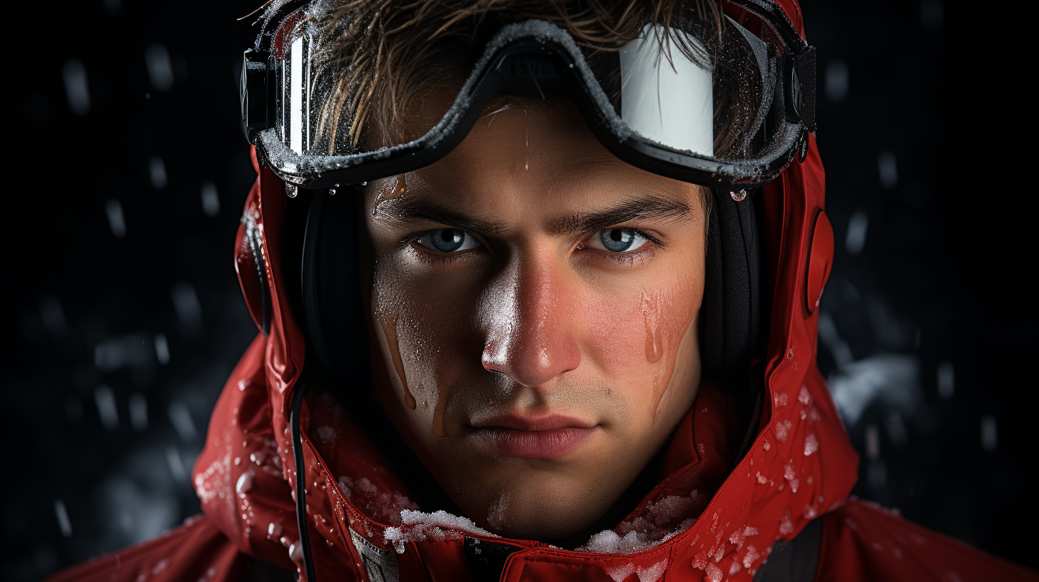 Young ice hockey player with serious expression