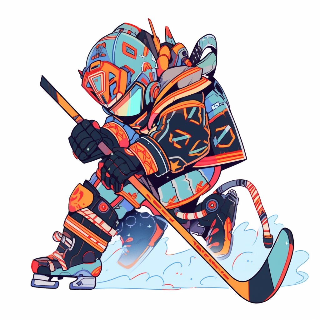 Warrior in hockey gear defends with stick