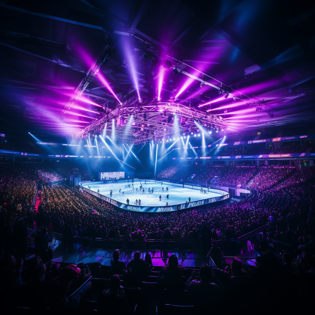 Professional hockey arena with cheering fans