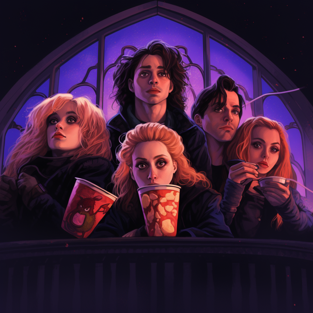 Hocus Pocus characters enjoying a movie together