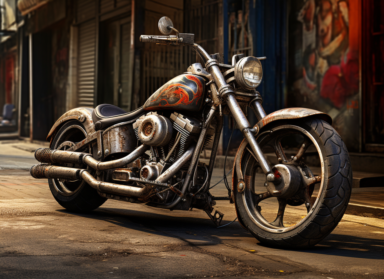 Customized Harley Davidson Motorcycle in Western Town