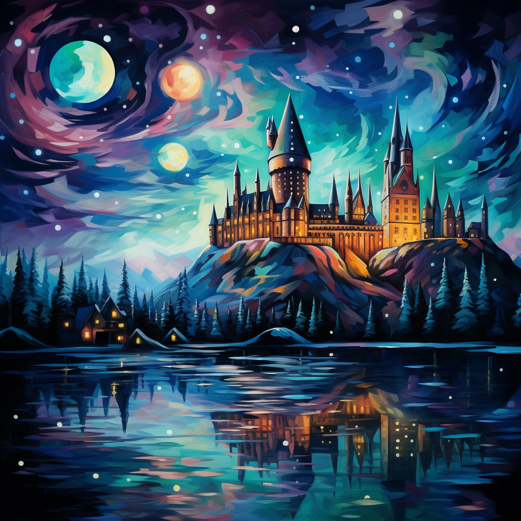 Hogwarts in Aurora Sky Vangoh Style Fullmoon