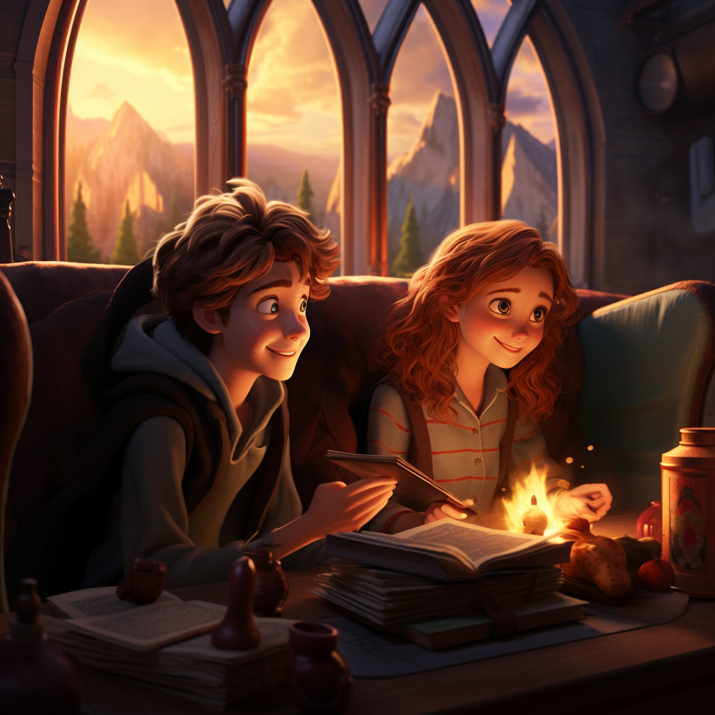 Harry Potter, Ron & Hermione sitting in Hogwart Express