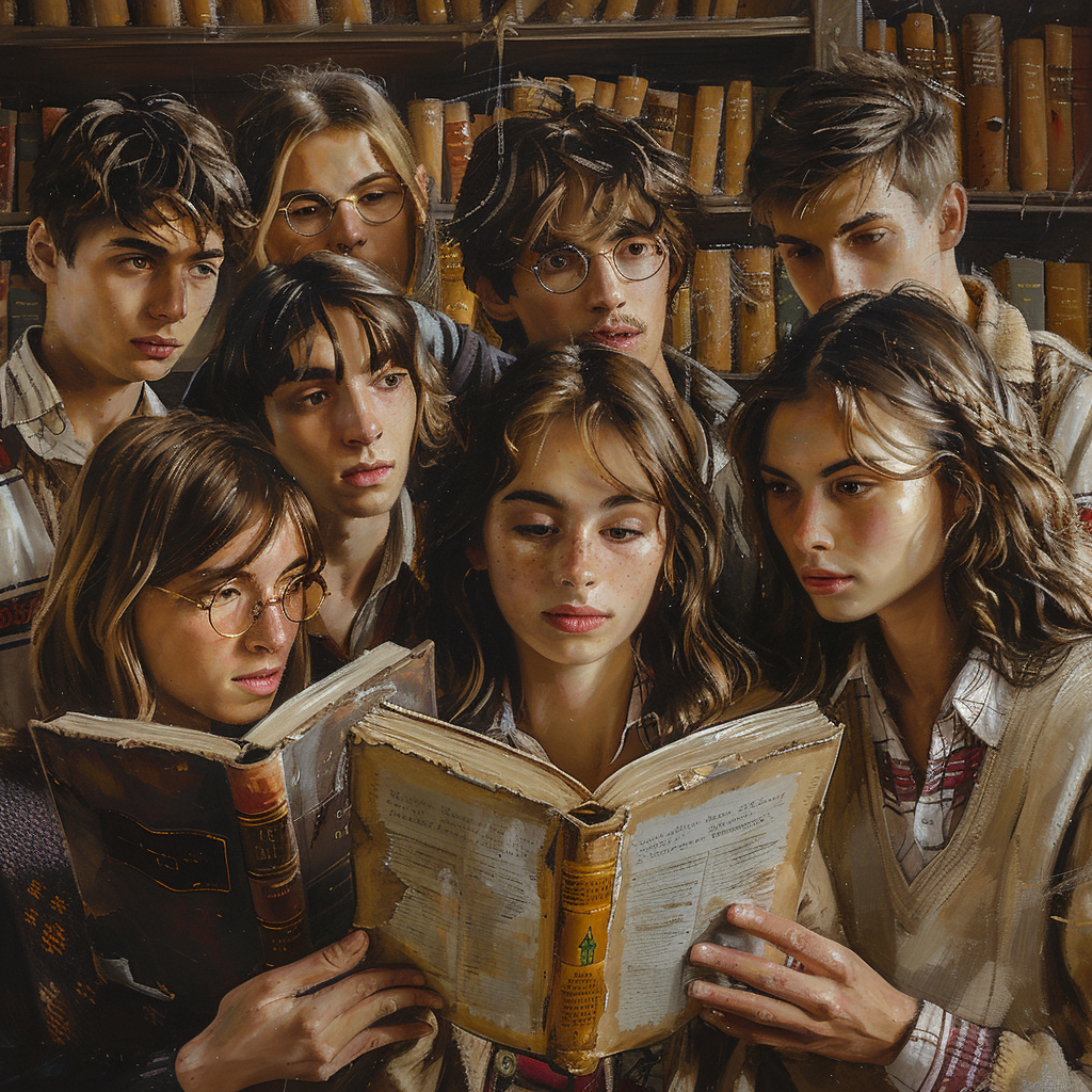 Hogwarts students reading books image