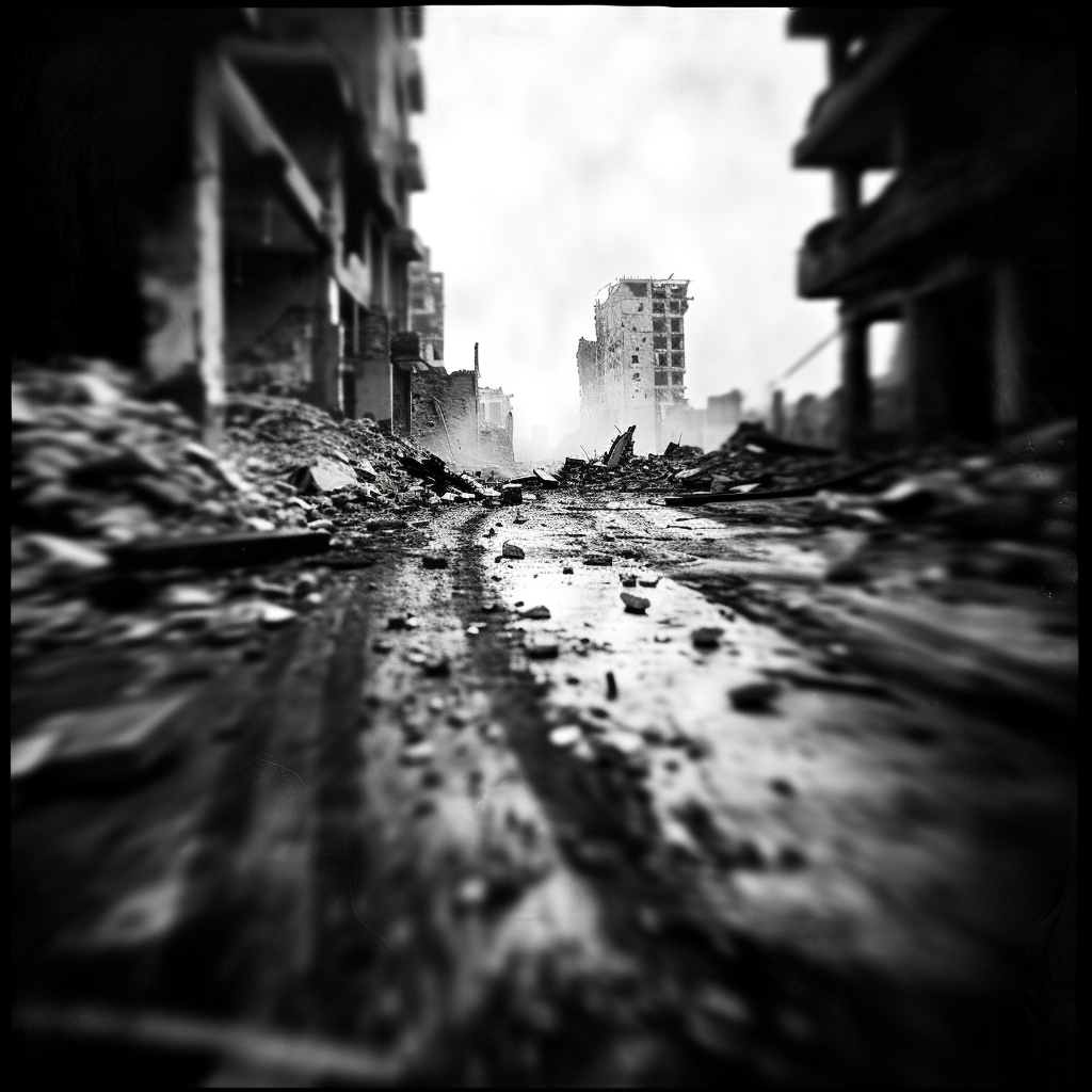 Captivating Holga Monochrome Photo of a Ruined City